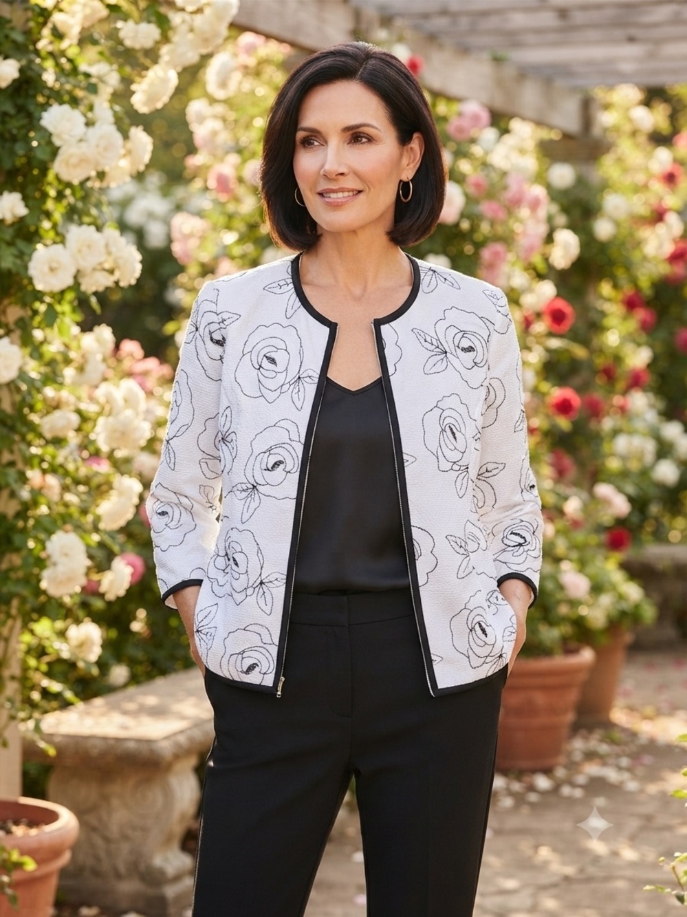Take 50% OFF- Carole Little Women’s Floral White&Black Jacket, Size-M